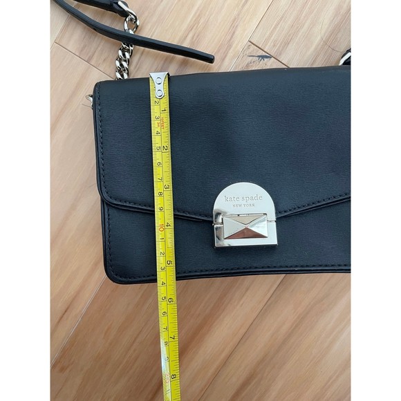 Kate Spade Convertible Flap Crossbody Black Gold Neve Medium Chain Purse Bag - Picture 5 of 11
